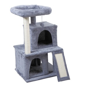 Sevobal Pet Tower Double layer cat Tree with cat house and ladder light, Modern Cat Furniture, Gray, 19.70"*17.70"*34.00" - 1 of 4