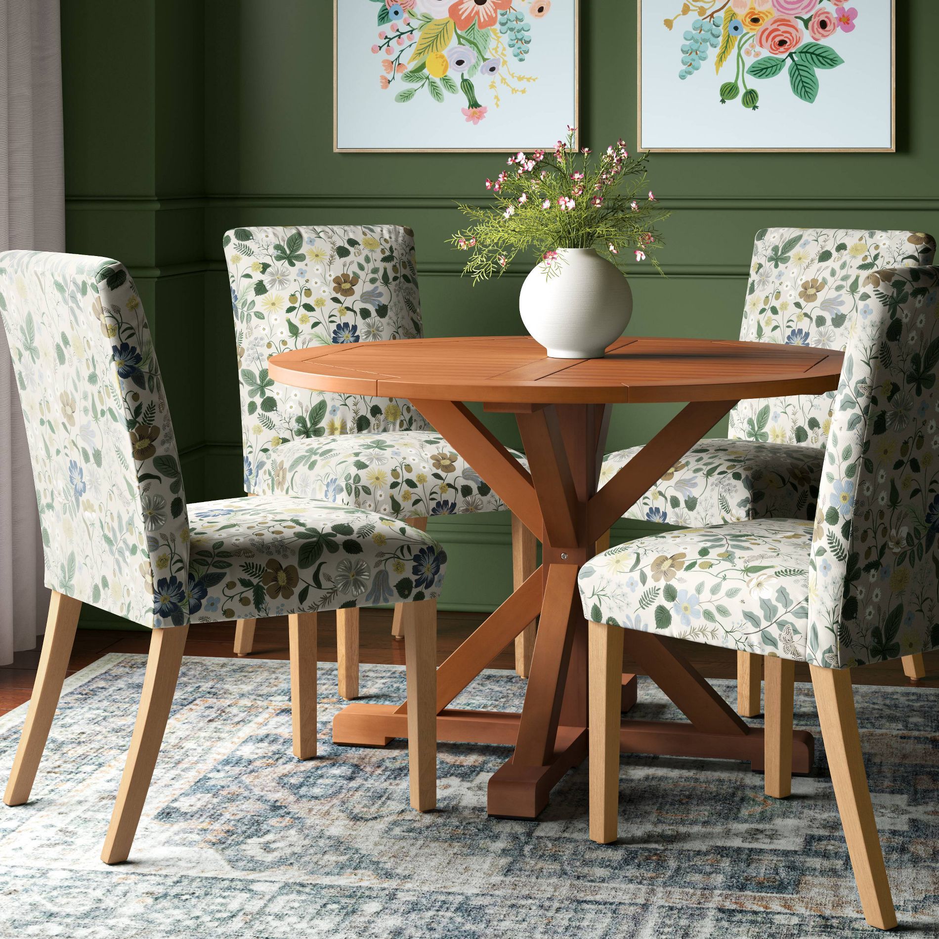 Rifle Paper Co. x Target Strawberry Fields Armless Dining Chair Taupe: Linen & Cotton Blend, Botanical Print
