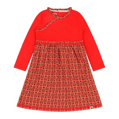 Mixed Up Clothing Girls Long Sleeve Ruffle Trim Dress