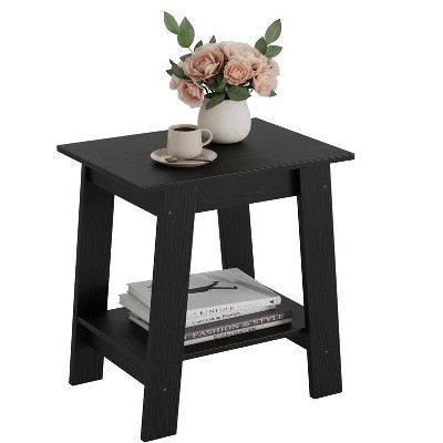 Wood Side Table with Storage Shelf, Small End Tables for Small Spaces, Square Nightstand and Accent Table
