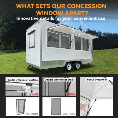 Concession Window, H Food Truck Service Window, Aluminum Alloy Serving Window with 2 Horizontal Sliding Screen Windows & Awning Door