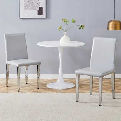 FURNIinspire Dining Chairs Set of 2 PU dining chairs for Dining room, Silver Metal Legs versatile dining chairs, Gray, 16"*19"*35"