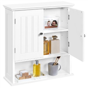Yaheetech Living Room Wall-Mounted Cabinet with Open Compartment and Adjustable Shelf for Laundry Room, Mudroom, White - 1 of 4