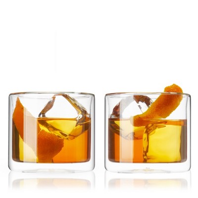 True Insulated Old Fashioned Glasses - Double Walled Glasses in Borosilicate Glass for Cold Drinks - 7oz Whiskey Glass Set of 2