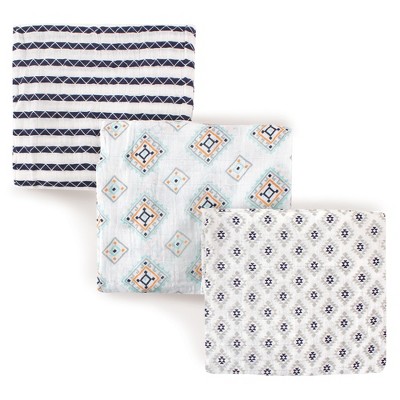 Hudson Baby Infant Boy Cotton Muslin Swaddle Blankets, Aztec, One Size