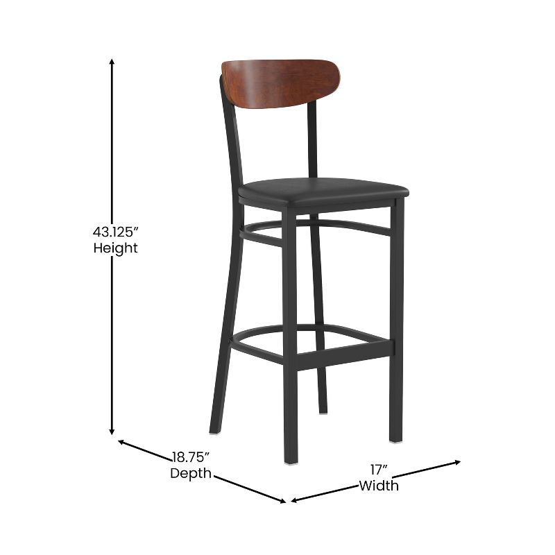 Emma and Oliver Industrial Barstool with Rolled Steel Frame and Solid Wood Seat - 500 lbs. Static Weight Capacity, 5 of 8