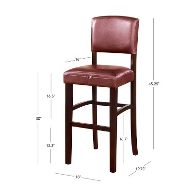 Espresso Wood Bar Stool with Red Faux Leather Upholstery