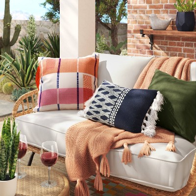 18&#34;x18&#34; Blocks &#38; Stitches Square Outdoor Throw Pillow Multicolor - Threshold&#8482;_3