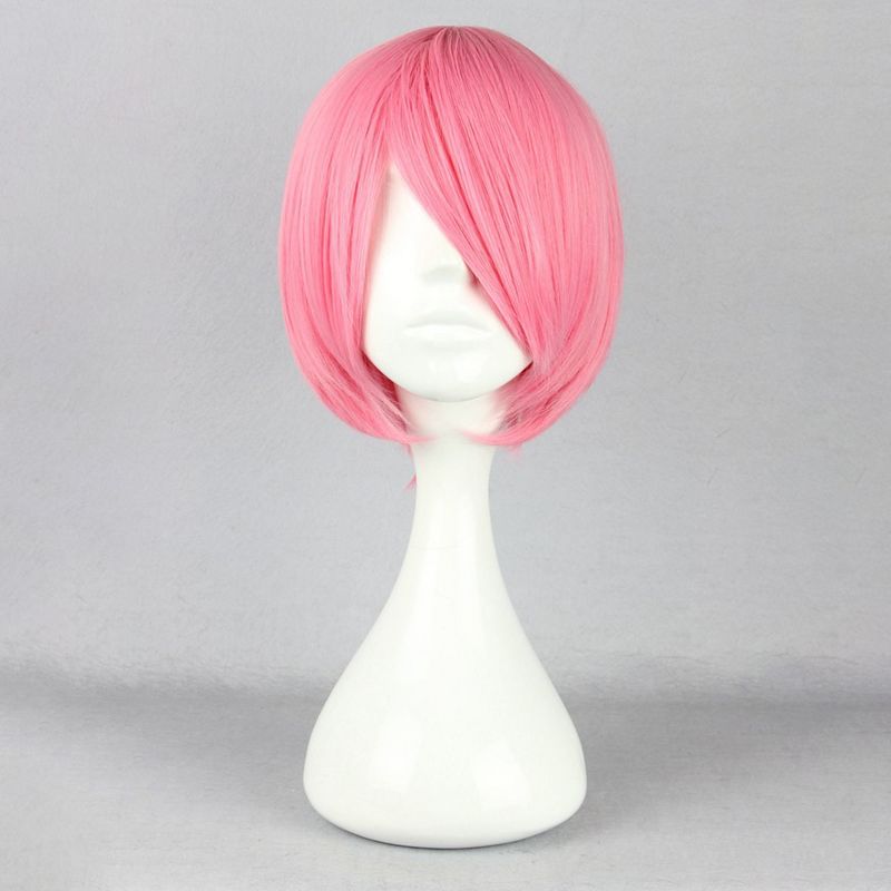 Unique Bargains Women's Bob Wigs 12" Pink with Wig Cap Short Hair With Slant Bangs, 2 of 7