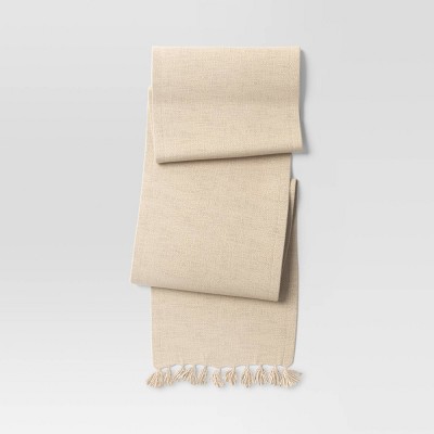 108"x14" Cotton Textured Table Runner Khaki - Threshold™: Farmhouse Style, Machine Washable, OEKO-TEX Certified