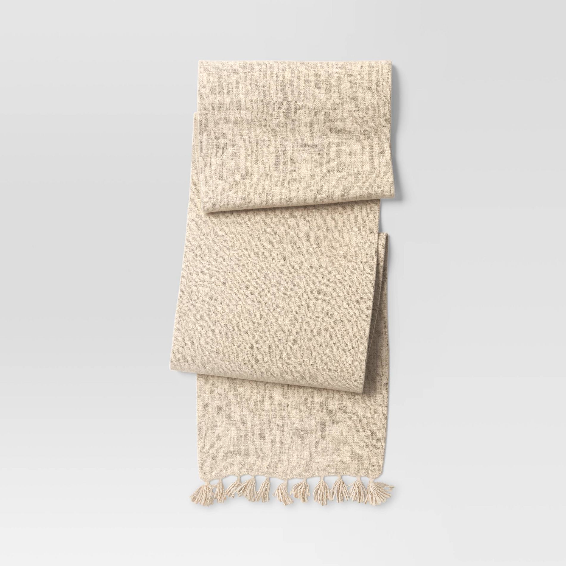 108"x14" Cotton Textured Table Runner Khaki - Threshold™: Farmhouse Style, Machine Washable, OEKO-TEX Certified