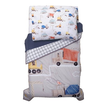 Navy and Gray Microfiber Construction Toddler Quilt Set