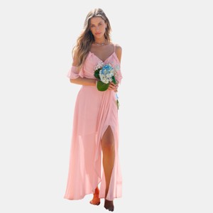 Women's Blush Pink Off-Shoulder Beach Maxi Wedding Guest Dress - Cupshe - 1 of 4