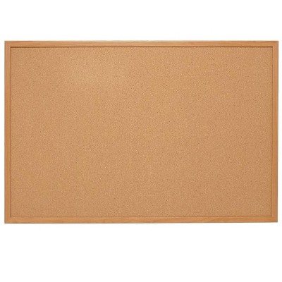 MyOfficeInnovations Standard Cork Bulletin Board Oak Finish Frame 3'W x 2'H 1682316