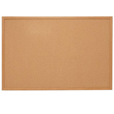 MyOfficeInnovations Standard Cork Bulletin Board Oak Finish Frame 3'W x 2'H 1682316