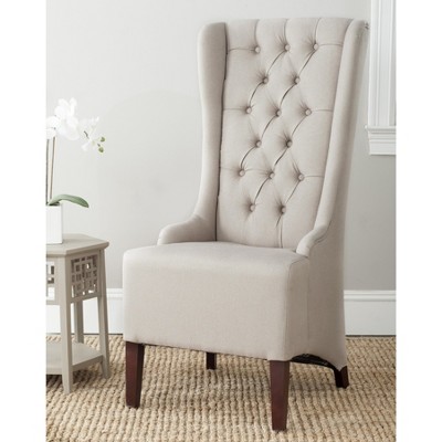 High Back Beige Linen Upholstered Wood Side Chair