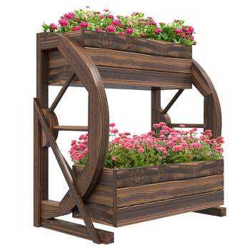 Outsunny Wooden Wagon Planter Box, Decorative Raised Garden Bed for Vegetables Flowers Herbs, 22" x 13" x 22"