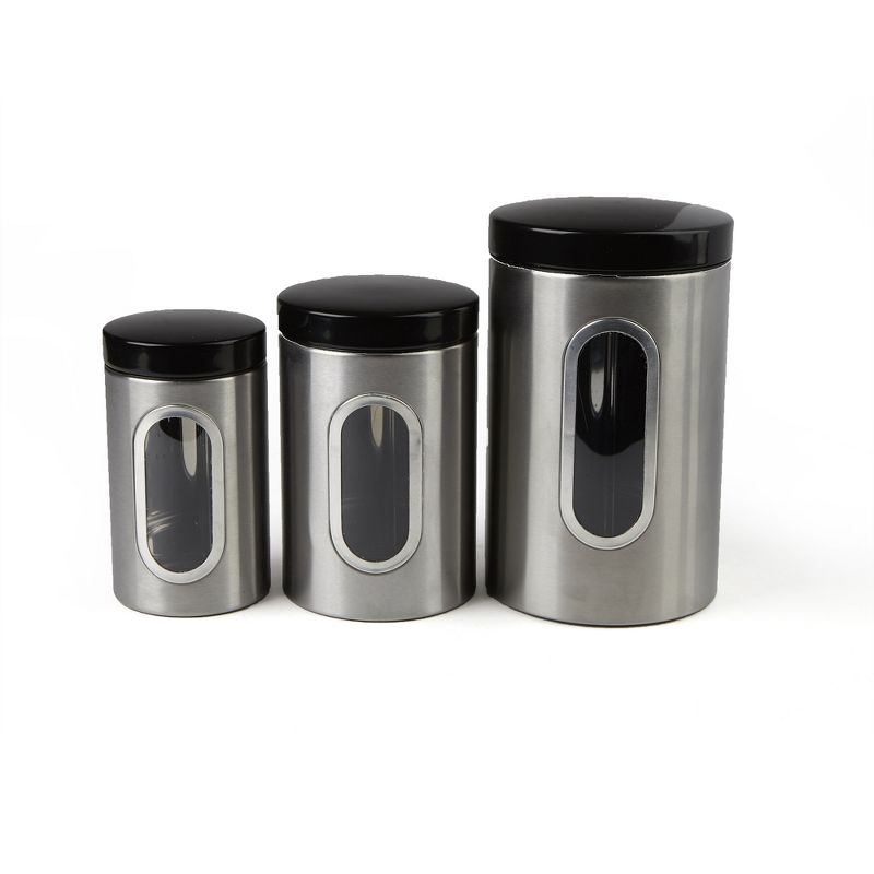 Mind Reader 3 Piece Canister Set with Window, Silver with Black, 1 of 6