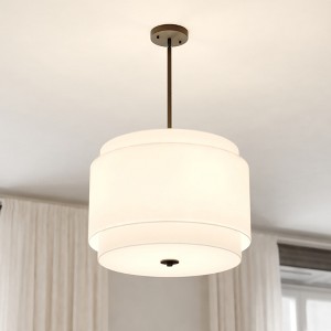 VAXCEL Burnaby 4 Light Mid-Century Modern Drum Pendant Fixture with White Linen Fabric Shade - 1 of 4