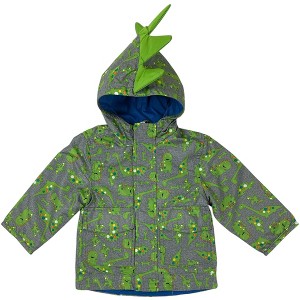 LONDON FOG Infant Boys' Lightweight Jersey Lined Rain Jacket, Green/Gray Dino, 12 Months - 1 of 3