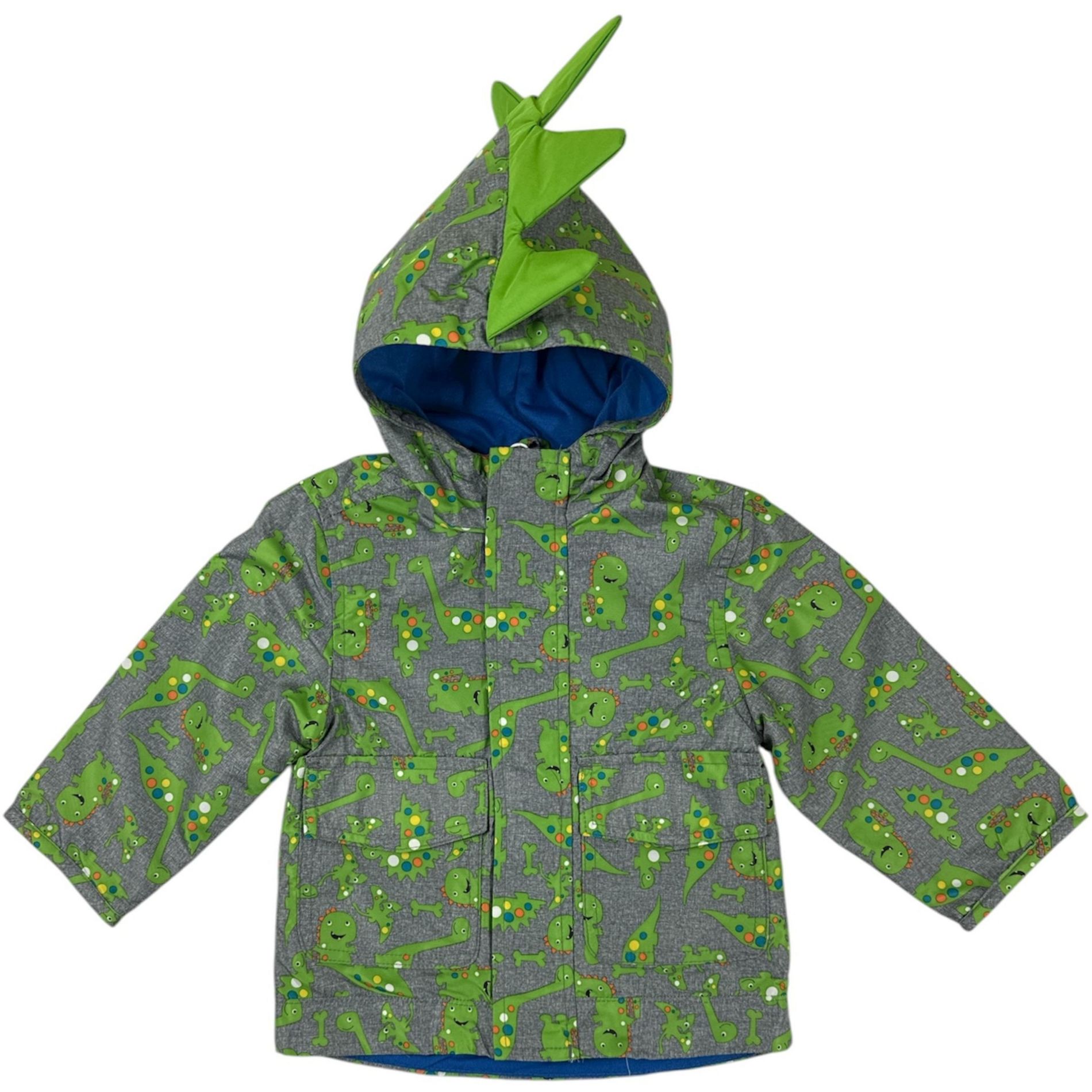 LONDON FOG Infant Boys' Lightweight Jersey Lined Rain Jacket, Green/Gray Dino, 12 Months