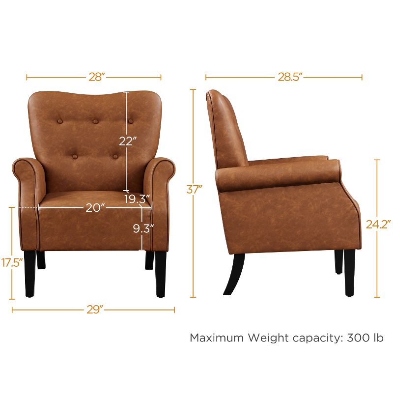 Yaheetech Mid-century Modern Faux Leather Accent Chair Armchair, Retro Brown, 3 of 8