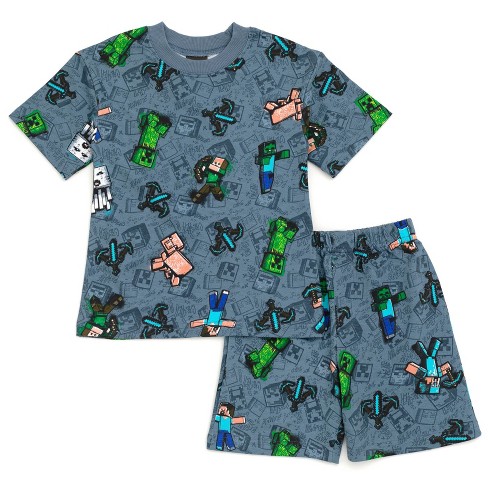Minecraft Creeper Zombie Steve Little Boys French Terry T-shirt And Bike  Shorts Outfit Set Gray 7-8 : Target