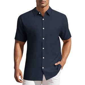 INSPIRE CHIC Men's Point Collar Short Sleeve Button Down Summer Linen Shirt - 1 of 4