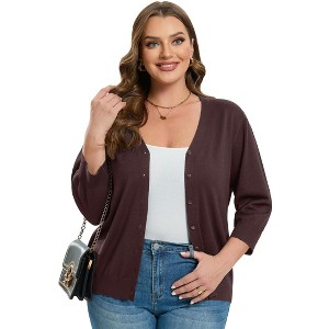 Clearlove Knit Cardigan for Plus Size  Women Open Front Button Lightweight Sweaters V Neck Loose 3/4 Sleeve Cardigans Outwear - 1 of 4