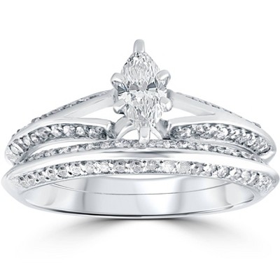 Pompeii3 3/4 ct Marquise Diamond Engagement Wedding Ring Set 14k White Gold