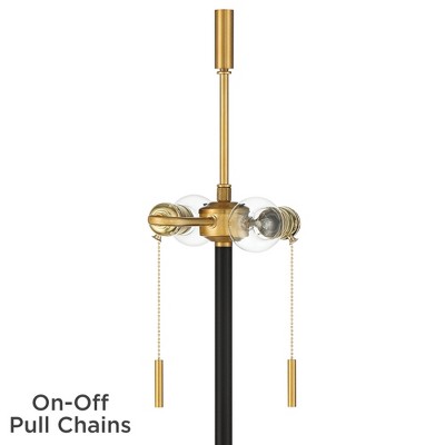 Black and Brass Metal Floor Lamp with Linen Shade