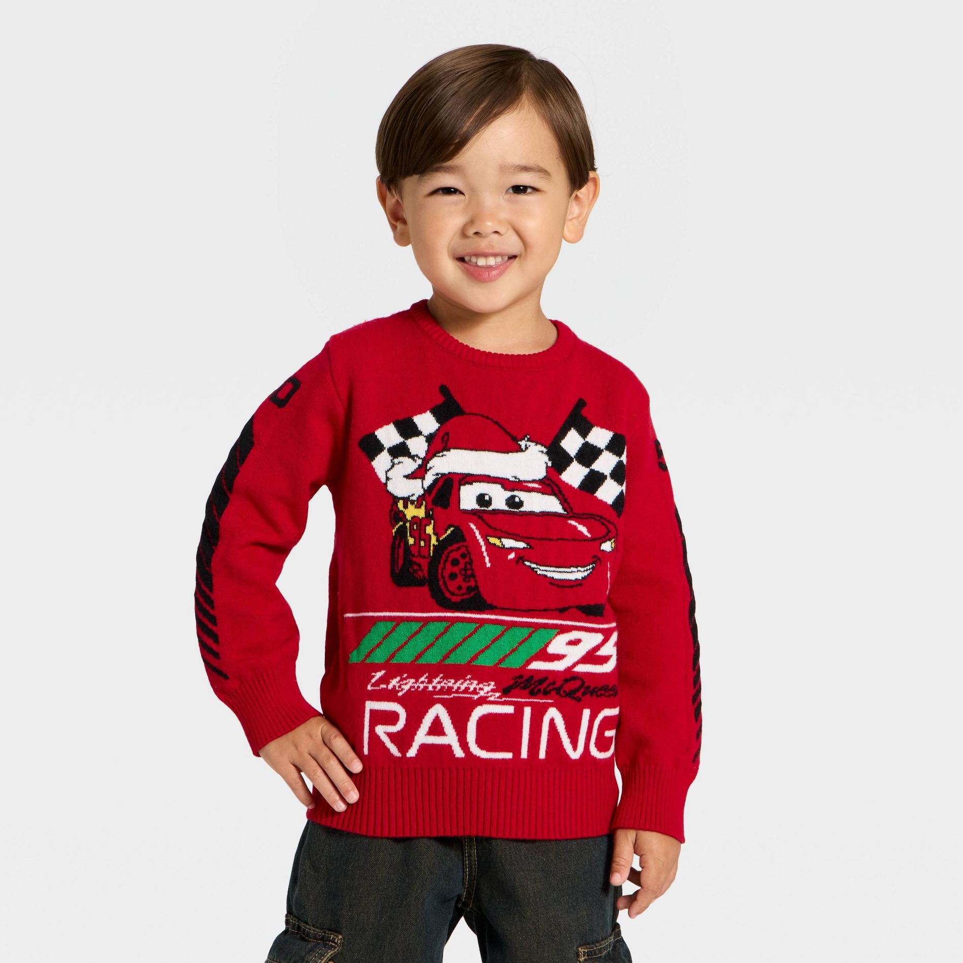 Toddler Boys' Disney Cars Lightning McQueen Christmas Sweater - Red