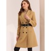 Allegra K Women's Lapel Collar Winter Belted Double Breasted Long Coat - 3 of 4