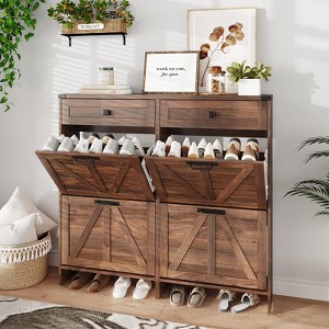 Shoe Storage Cabinet, Slim Freestanding Shoe Rack with Flip Drawers - 1 of 4