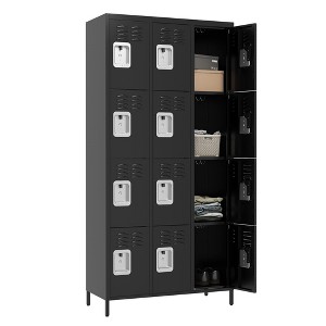 Munora - 72" 12-Door Metal Locker Storage Cabinet - Lockable for Office/School/Gym - Black - 1 of 4