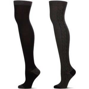 Memoi 2 Pair Women's Ultra-Soft Ribbed and Side Cable Over the Knee Socks Dark Gray Heather One Size - 1 of 3