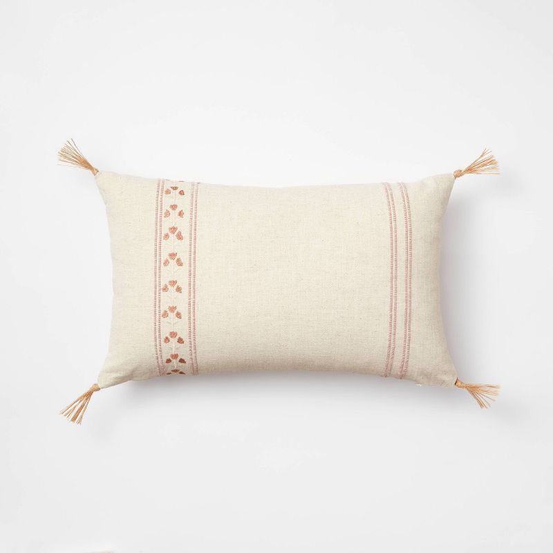Block Print Lumbar Throw Pillow Mauve/Cream -Threshold&#8482; designed with Studio McGee, 1 of 10