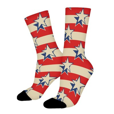 Star Stripes Usa Patriotic Women Printed Crew Socks Funny Funky Socks Soft Polyester Novelty Gifts for Artists Men