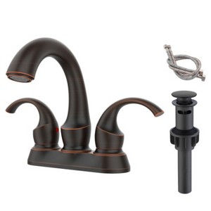 LunaLulinlk 2-handle oil-rubbed bronze with aeration faucet with pop-up drain and supply hose - 1 of 4