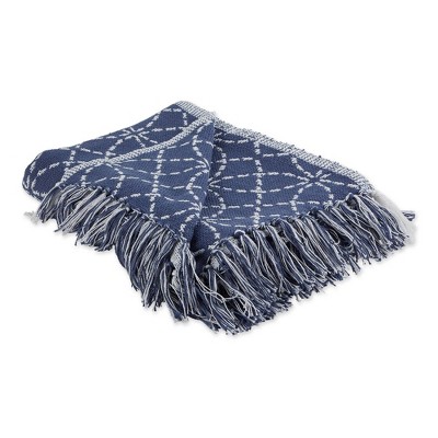 50"x60" Concentric Circles Throw Blanket Blue - Design Imports: Cotton, Hypoallergenic, Machine Washable