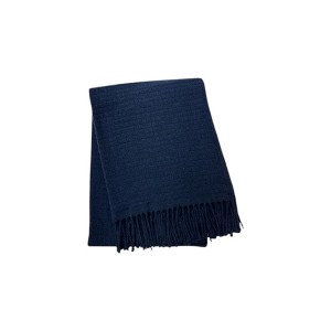 HomeRoots 50" X 67" Navy Blue Cotton Blend Woven Throw Blanket with Fringe - 1 of 4