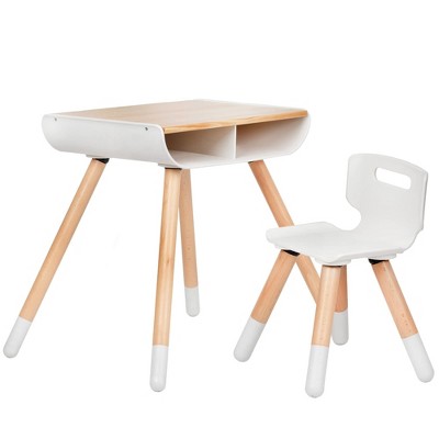 WeeSprout Toddler Desk & Chair Set, Sturdy Solid Wood Legs + Desk Surface, Adjustable Height