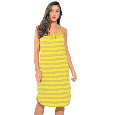 Just Love 100% Cotton Spaghetti Strap Stripe Womens Nightgown with Lace Trim (Yellow Stripe, Large)