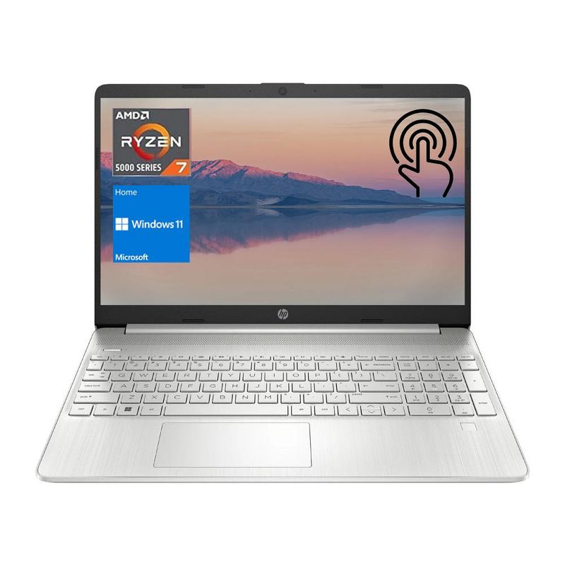 HP Essential 15 Laptop, 15.6" FHD Touchscreen, AMD Ryzen 7 5700U, AMD Radeon Graphics, 16GB RAM, 512GB PCIe SSD, Wi-Fi 5, Windows 11 Home, Silver, 1 of 7