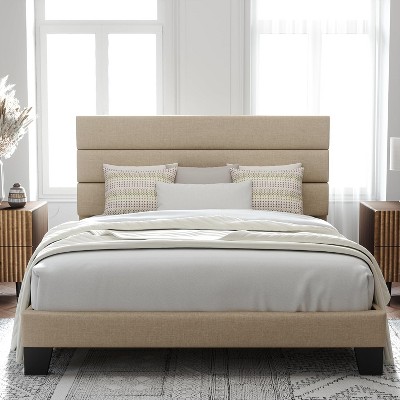 Queen Size, Platform Bed Frame with Fabric Upholstered and Wooden Slats Support, /No Box Spring Needed
