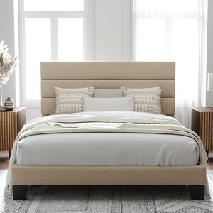 Queen Size, Platform Bed Frame with Fabric Upholstered and Wooden Slats Support, /No Box Spring Needed - 1 of 4