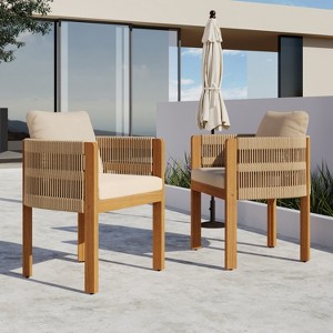 Christopher Knight Home Percival Modern Coastal Acacia Wood Outdoor Dining Chairs with Rope-Wrapped Arm and Cushions (Set of 2) - 1 of 4