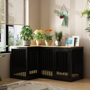 Famapy Corner Dog Crate Furniture for 2 Dogs with Double Rooms & Divider - 1 of 4