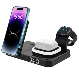 RadioShack 3 in 1 Wireless Magnetic Charger For Smartphones, Earbuds and Smart Watches for Nighttable with Clock - 1 of 3