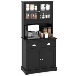 Tangkula Tall Storage Cabinet Freestanding Kitchen Pantry w/ Microwave Stand & 2 Drawers for Living Room Dining Room - 1 of 4